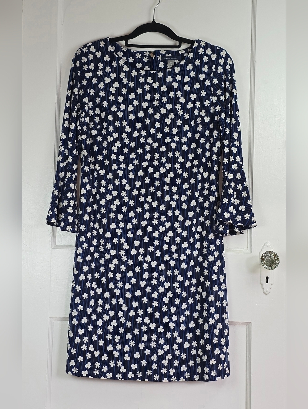 Tommy Hilfiger Blue and White Floral Knit Shift Dress 10